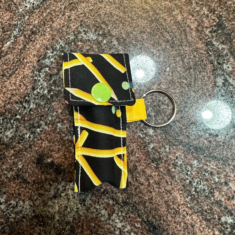 Handmade lip balm holder keychain- pencil print